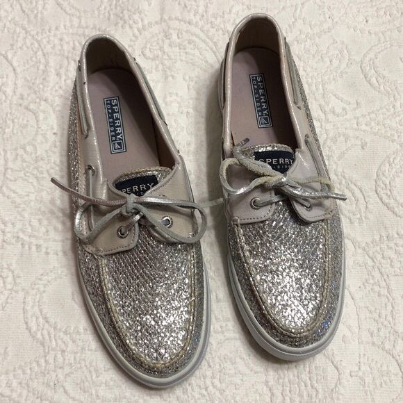 Sperry Top Siders Size 8.5M Womens Embellished Silver Shimmer Loafers - Picture 1 of 11